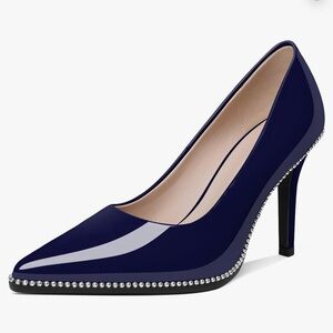 Navy Blue patent leather studded pump!
